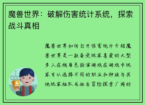 魔兽世界：破解伤害统计系统，探索战斗真相