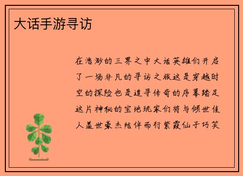 大话手游寻访